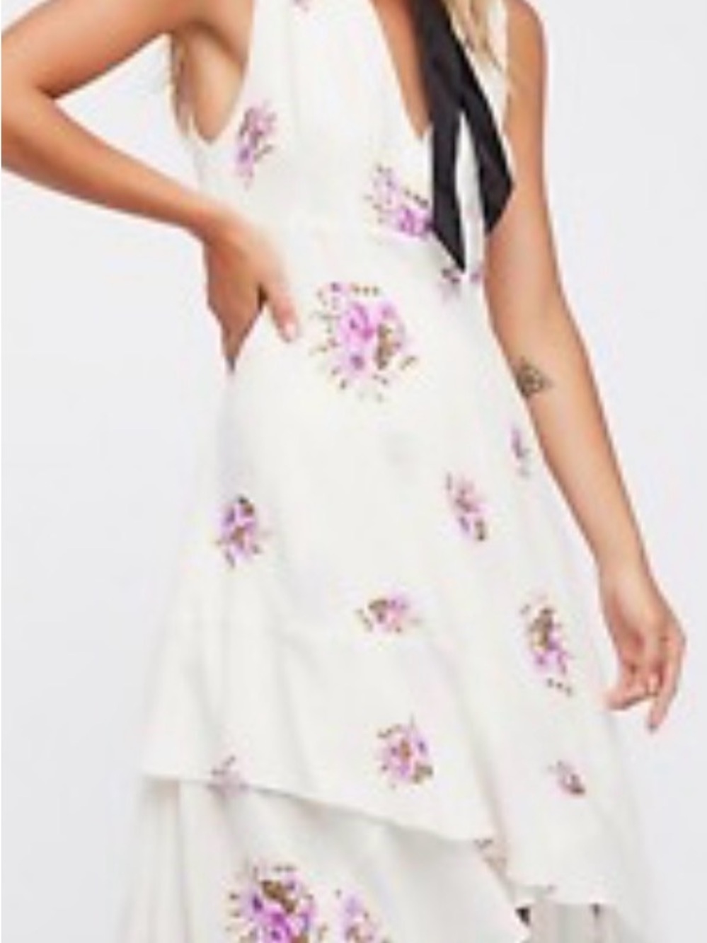 Free People Birdie High-Low Floral Dress w/ Purple Blooms
